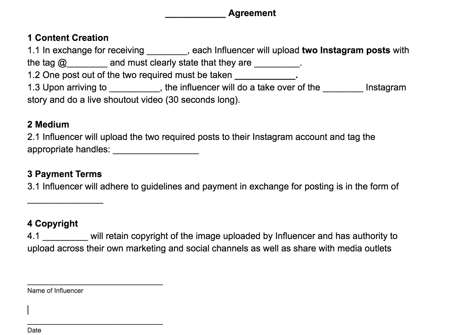 Influencer Contract Template Influencer Template Agreement Phlanx