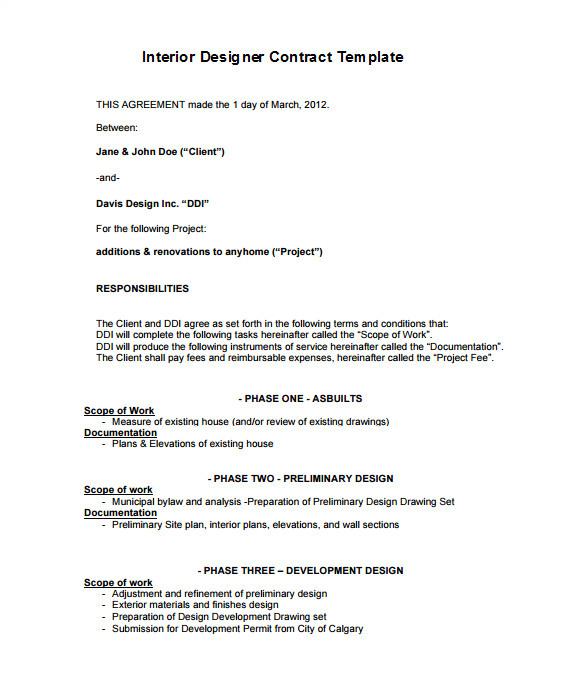 Interior Design Contract Template 7 Interior Designer Contract Templates Word Pages Pdf