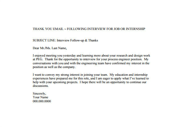 Internal Interview Thank You Email Template 14 Thank You Email after Interview Doc Excel Pdf