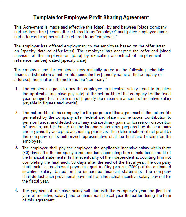 Job Share Contract Template 11 Profit Sharing Agreement Templates Pdf Doc