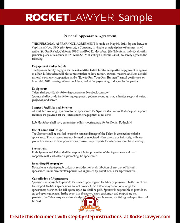Keynote Speaker Contract Template Personal Appearance Contract Agreement Free form with Sample