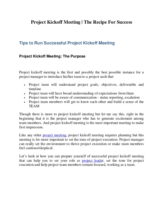 Kick Off Meeting Email Template Project Kickoff Meeting the Recipe for Success