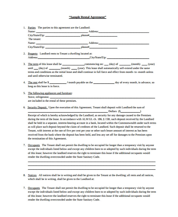 Landlord Contracts Templates Sample Rental Agreement 19 Documents In Pdf Word