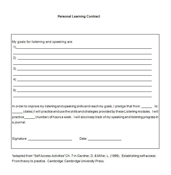 Learning Contracts Template 7 Learning Contract Templates Samples Pdf Google