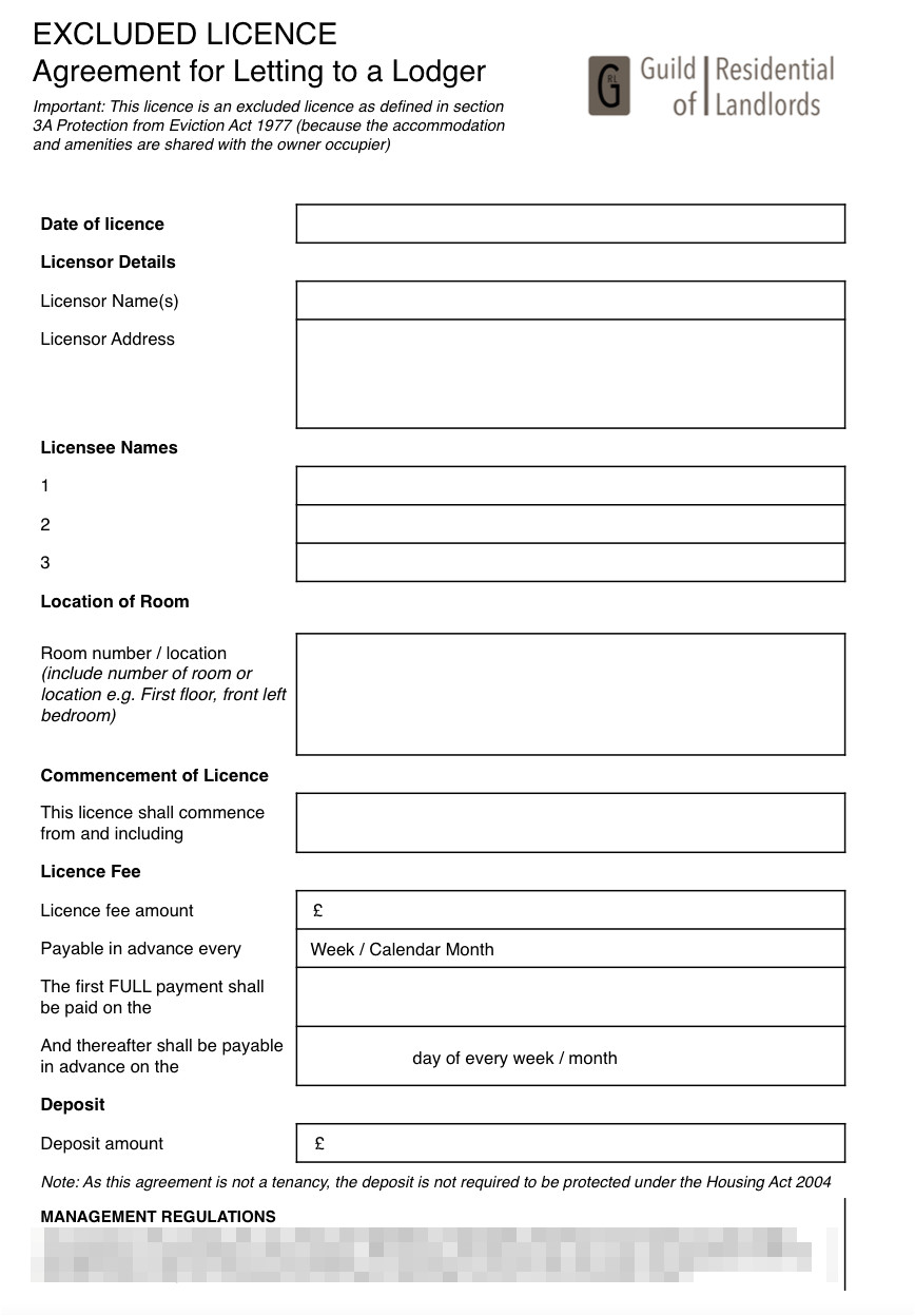 Lodger Contract Template Excluded Licence Lodger Agreement Grl Landlord association