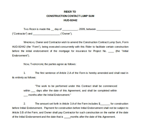 Lump Sum Contract Template 10 Sample Construction Contract forms Sample forms