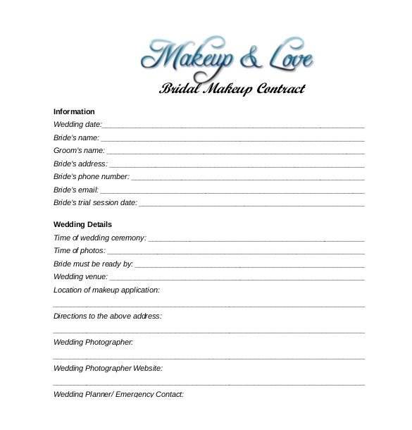 Makeup Contract Template 28 Wedding Contract Templates Example Word Google Docs