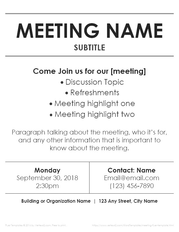 Meeting Flyer Template Free Meeting Flyer Templates for Word