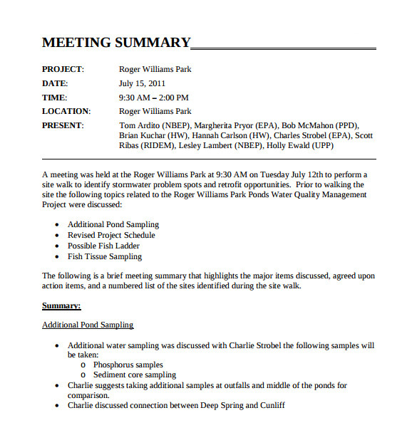 Meeting Summary Template Email Sample Meeting Summary Template 11 Free Documents In