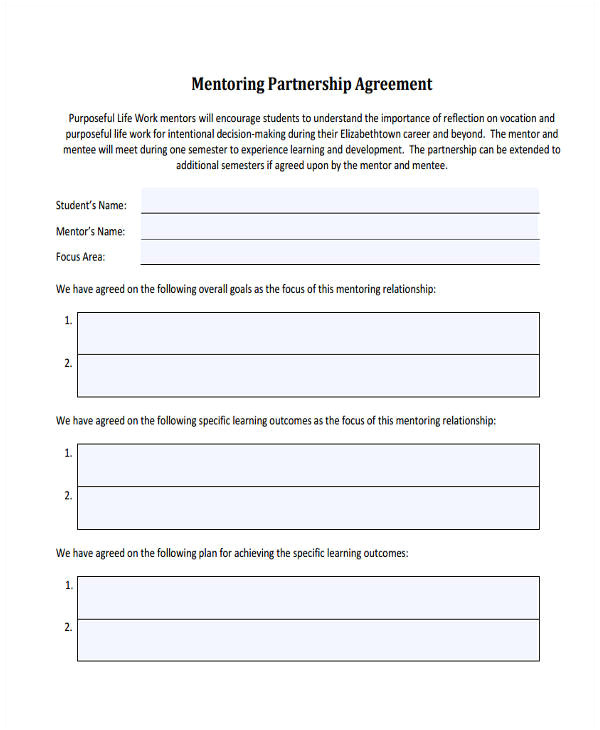 Mentor Contract Template 60 Examples Of Partnership Agreements Word Apple Pages
