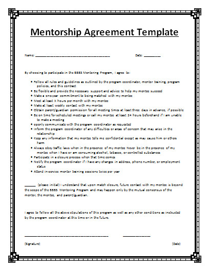 Mentoring Contract Template Mentorship Agreement Template by Agreementstemplates org