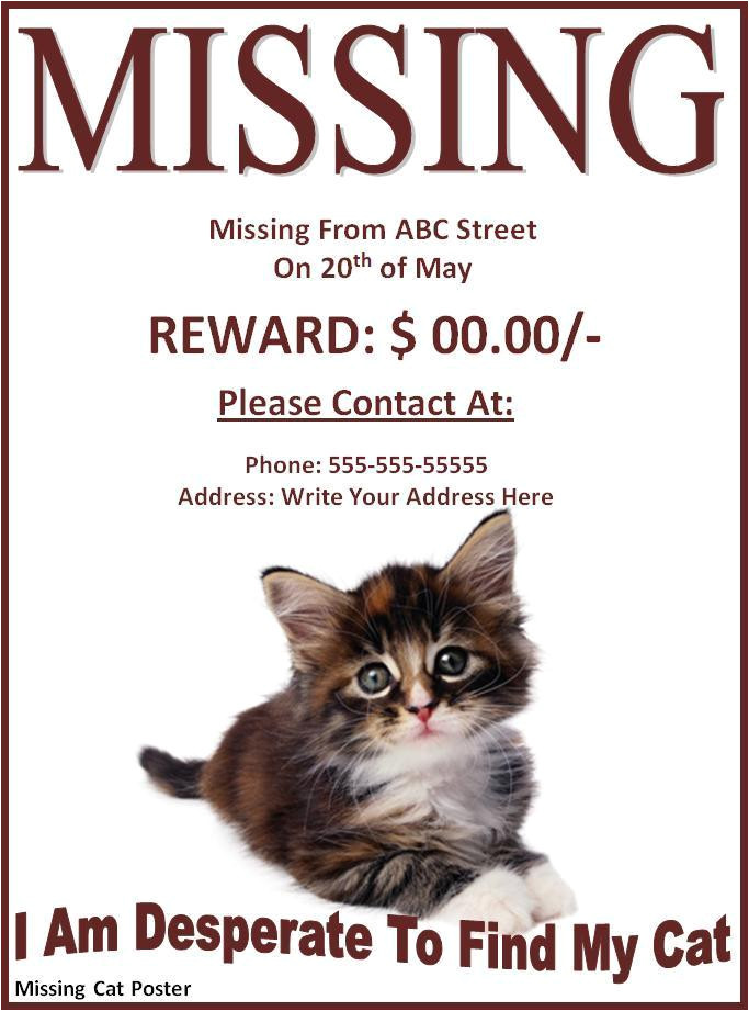 Missing Animal Flyer Template 10 Missing Lost Pet Poster Templates Free Word Templates