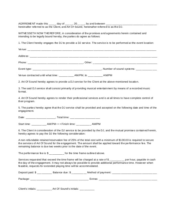 Mobile Dj Contract Template Sample Dj Contract 14 Examples In Word Pdf Google