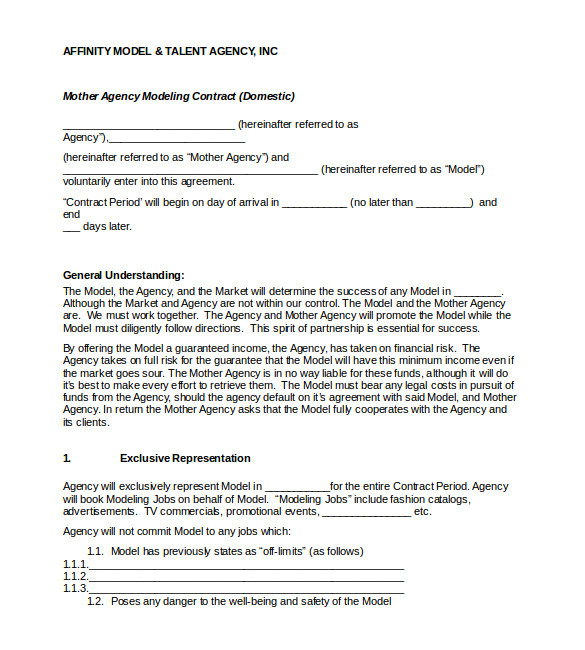 Mother Agency Contract Template Booking Agent Contract Template 9 Download Free