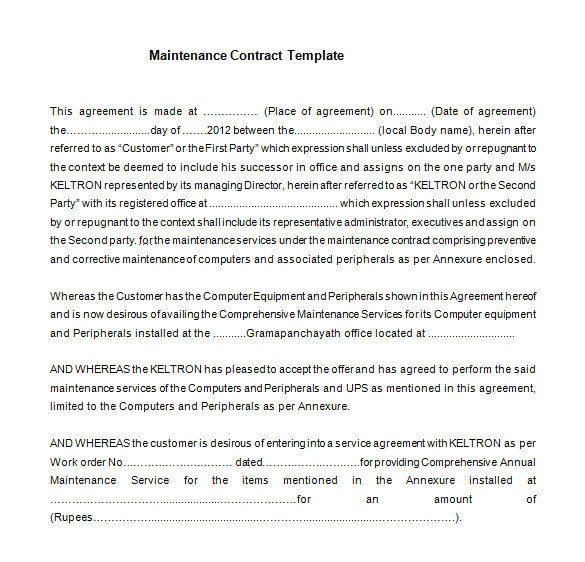 Network Maintenance Contract Template 15 Maintenance Contract Templates Word Pdf Apple
