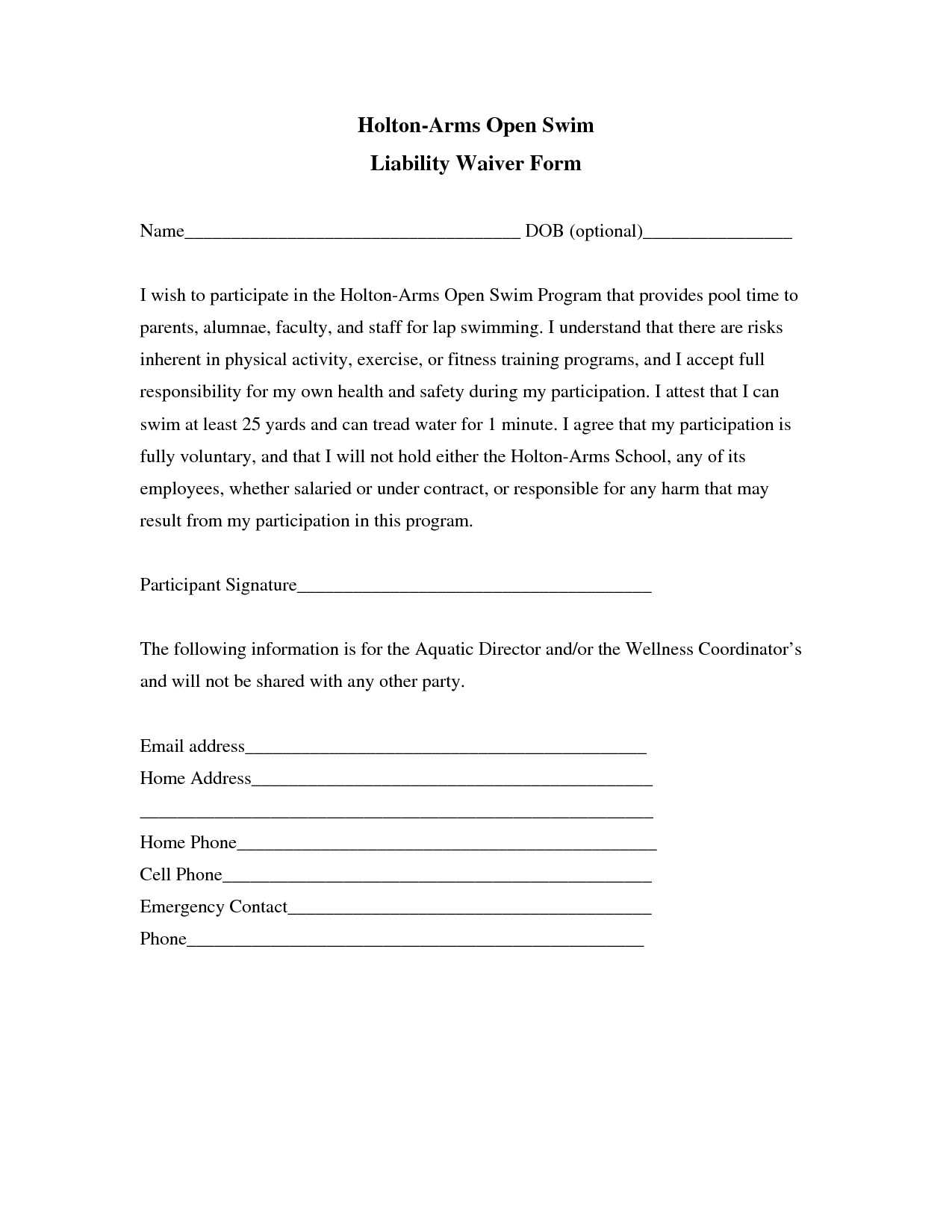 No Liability Contract Template Liability Insurance Liability Insurance Waiver Template