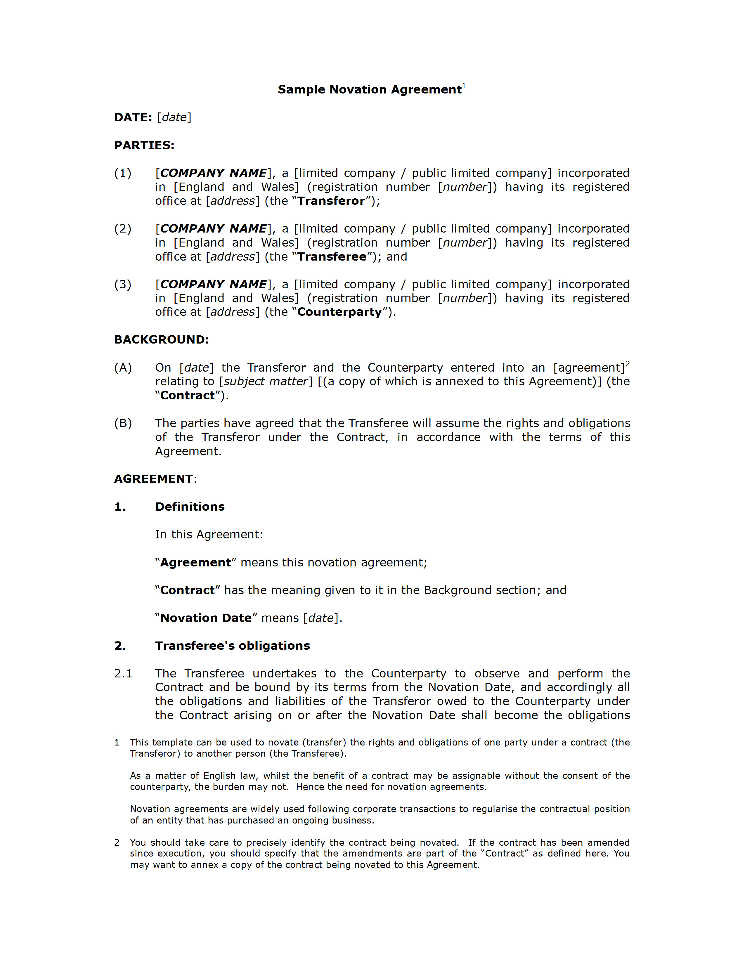 Novation Contract Templates Novation Agreement Template Freewordtemplates Net