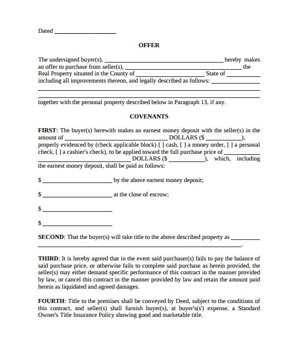 Offer and Acceptance Contract Template Real Estate Contract Template 14 Download Free