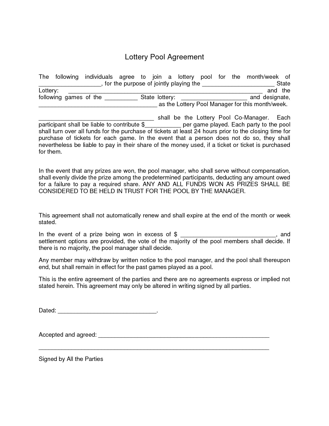 Office Lottery Pool Contract Template Best Practices for An Office Lottery Pool Always Save