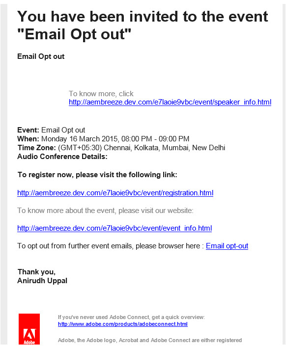 Opt Out Email Template Anirudh Adobe Connect Support Blog