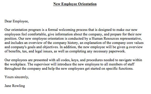 Orientation Email Template New Employee orientation Letter Business English themes