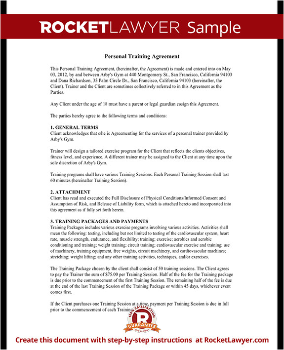 Personal Trainer Contract Templates Personal Trainer forms Personal Training Contract