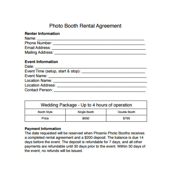 Photo Booth Contract Template Sample Booth Rental Agreement 8 Documents In Pdf Word