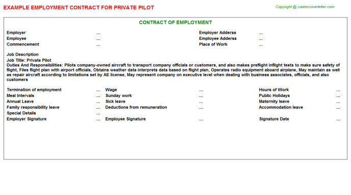 Pilot Employment Contract Template Private Pilot Employment Contract
