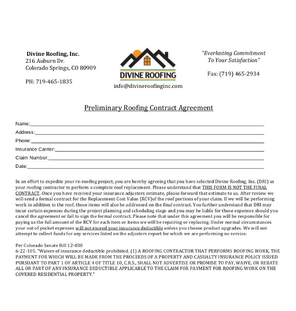 Preliminary Contract Template 15 Roofing Contract Templates Word Pdf Google Docs
