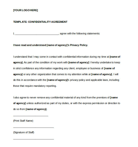 Privacy Contract Template 10 Confidentiality Agreement Templates Word Excel