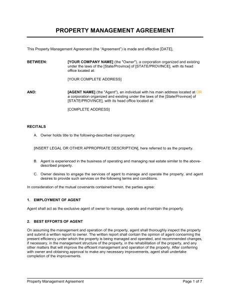 Property Management Contract Template Uk Property Management Agreement Template Word Pdf by
