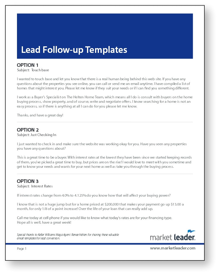 Real Estate Follow Up Email Templates Real Estate Lead Follow Up Templates Coaching