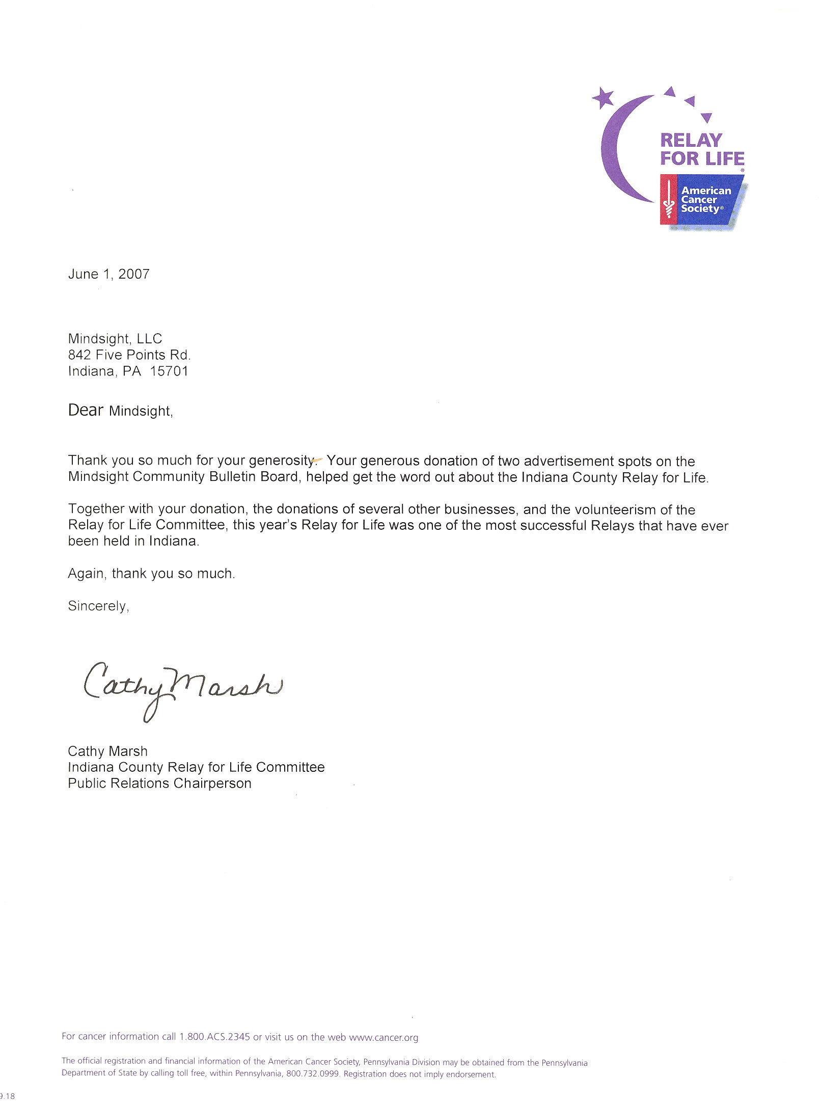 Relay for Life Donation Email Templates Mindsight Llc Community B B Thank You Notes