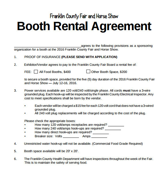 Rent A Chair Contract Template Sample Booth Rental Agreement 14 Documents In Pdf Word