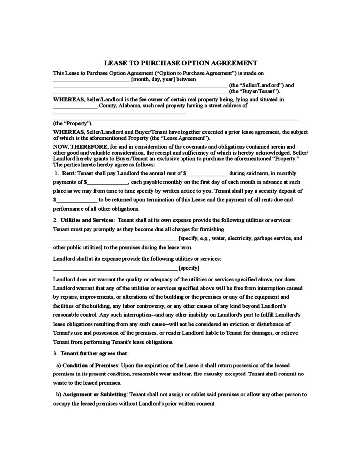 free rent to own agreement sample form