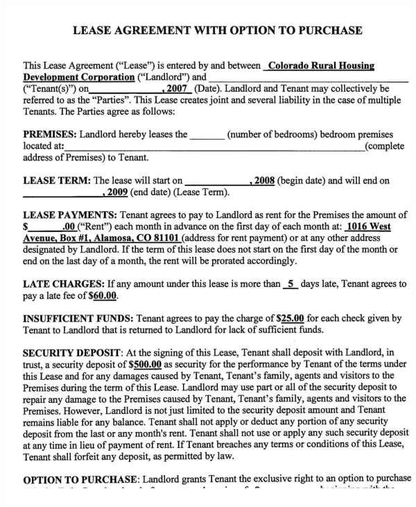 rent to own contract template