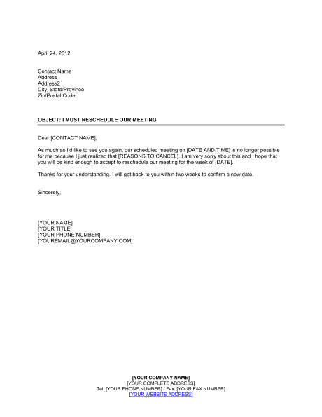 Reschedule Meeting Email Template I Must Reschedule Our Meeting Template Sample form