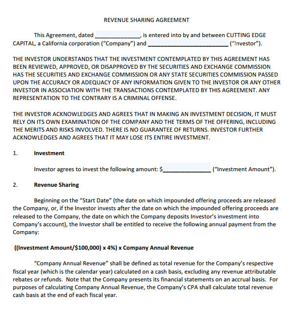 Revenue Sharing Contract Template Sample Profit Sharing Agreement 10 Free Documents In