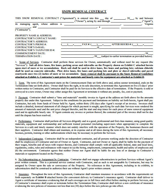 Seasonal Contract Template 20 Snow Plowing Contract Templates Google Docs Pdf