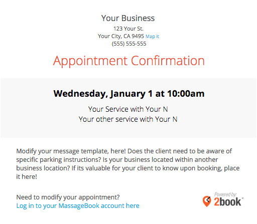 Service Appointment Confirmation Email Templates Sending Automated Appointment Emails to Clients Massagebook