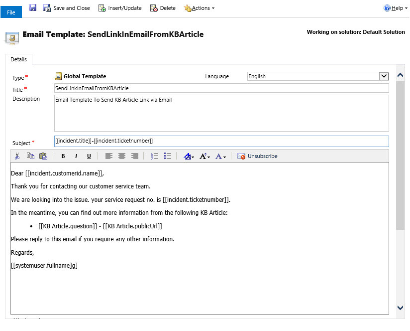 Service Desk Email Templates Working with Email Templates In Unified Service Desk