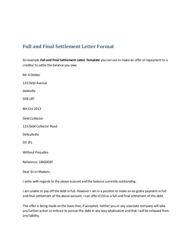 Settlement Email Template Settlement Letter format