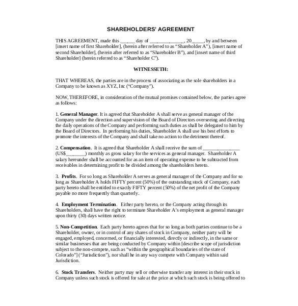 Shareholder Contract Template 18 Shareholder Agreement Templates Free Word Pdf