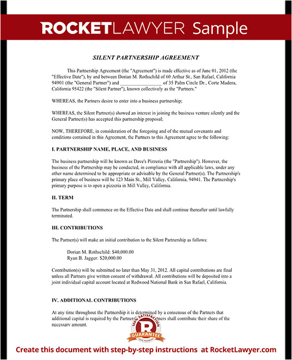 Silent Partner Contract Template Silent Partnership Agreement Template with Sample