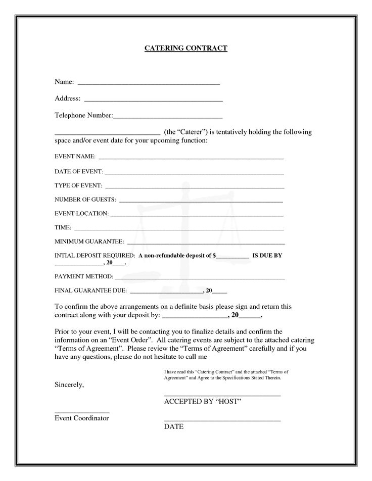 Simple Catering Contract Template 25 Best Ideas About Catering events On Pinterest