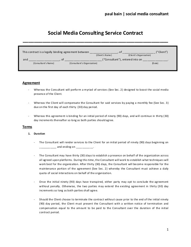 Social Media Management Contract Template social Media Consulting Services Contract