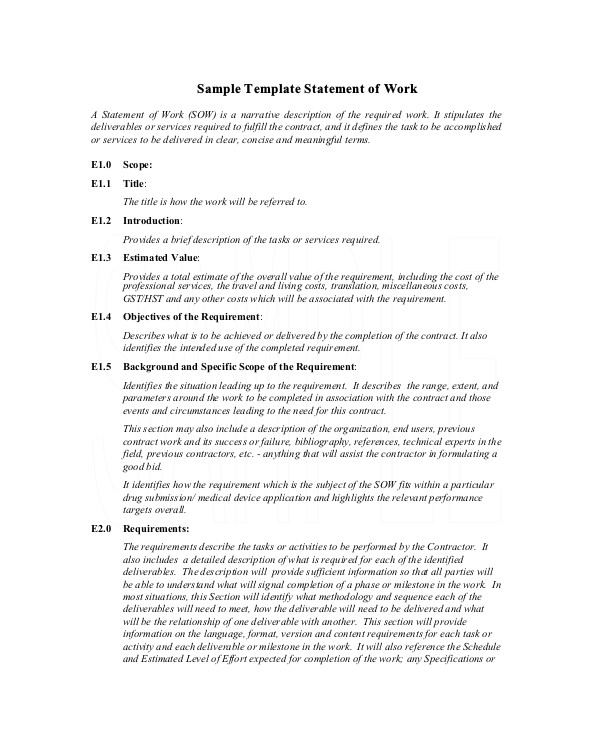 Sow Contract Template Statement Of Work Template 13 Free Pdf Word Excel