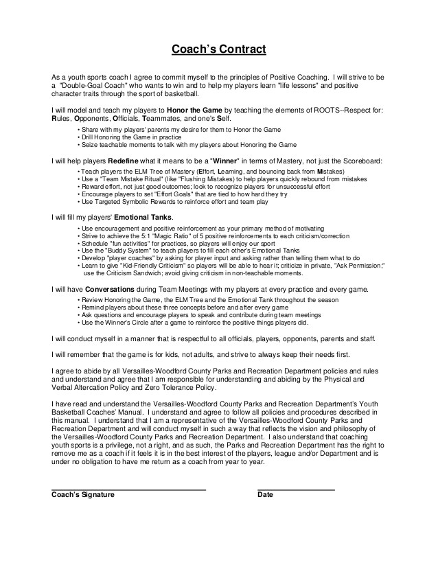 Sports Team Contract Template Coaches 39 Contract
