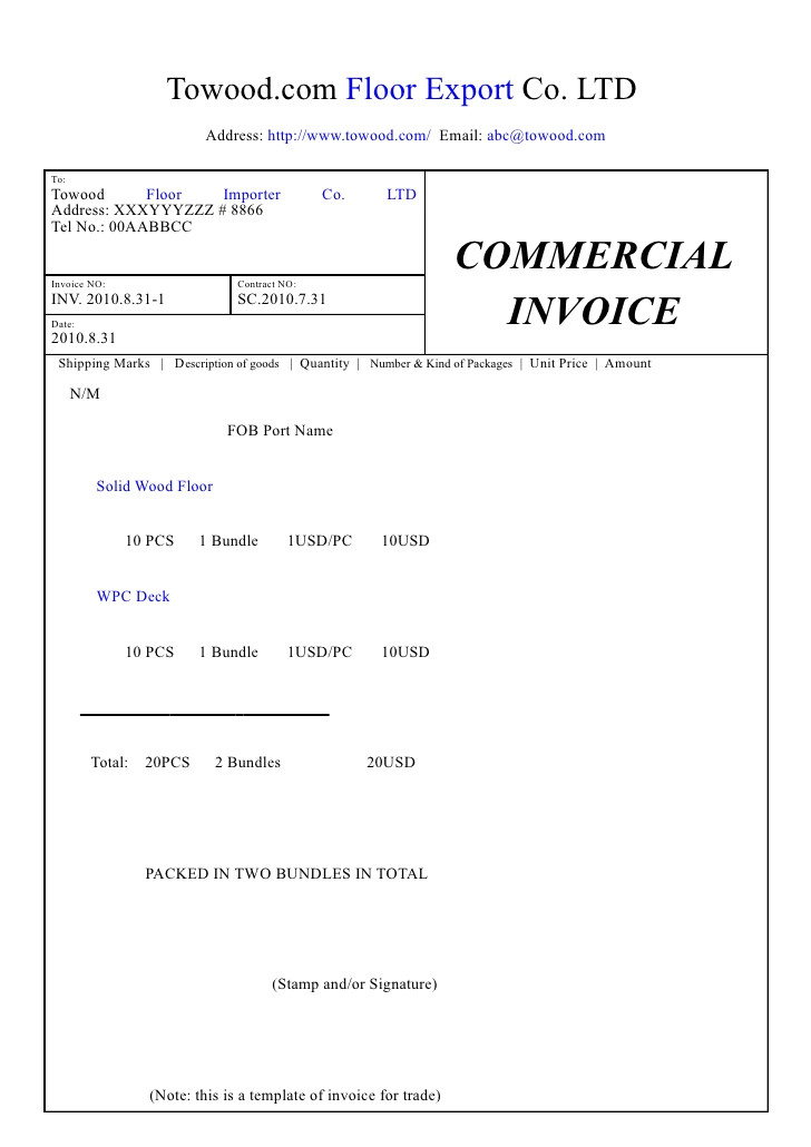 Standard Email Template Width Template Of Commercial Invoice For Trade