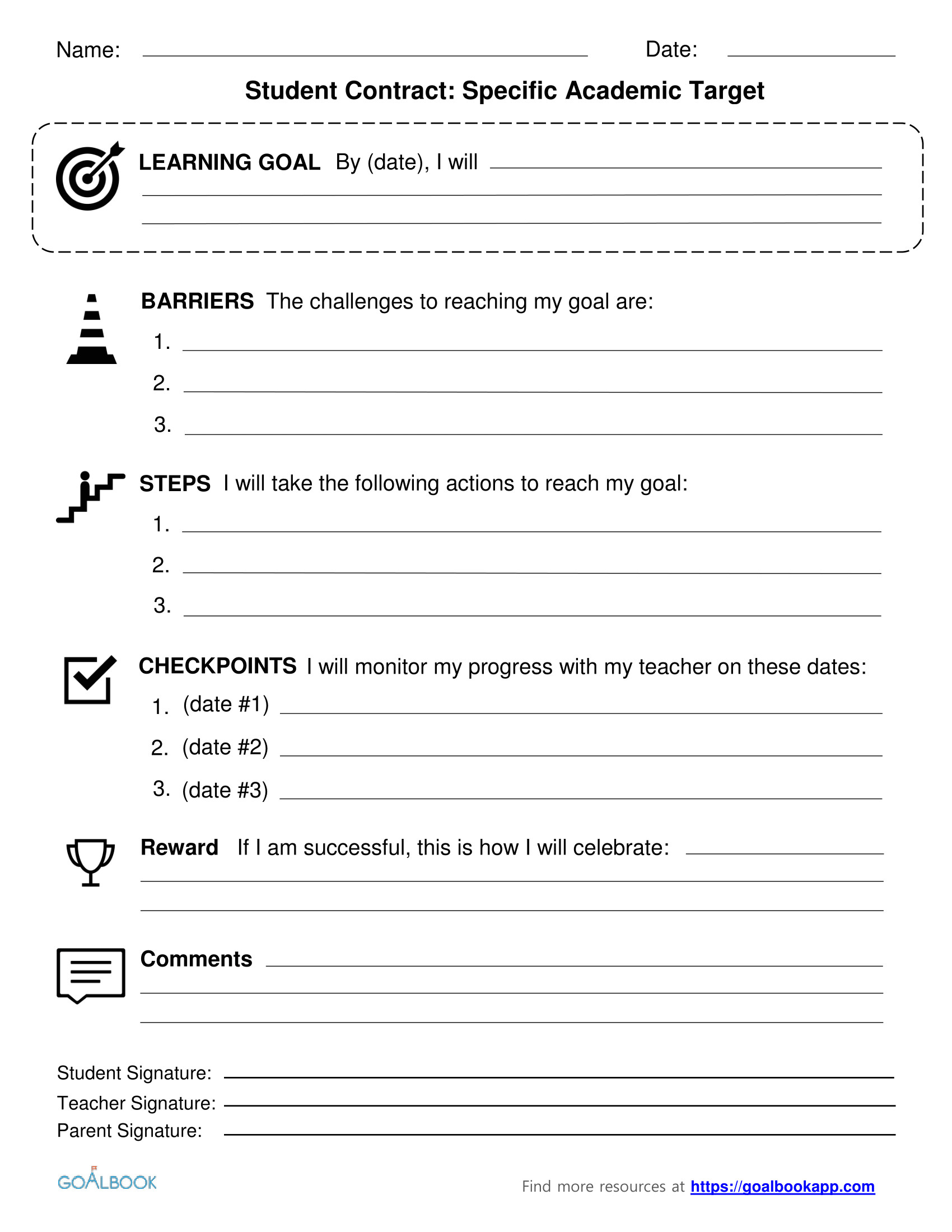 Student Academic Contract Template Contracts Udl Strategies